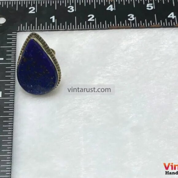 Lapis Lazuli Adjustable Ring: Blue Gemstone Statement Unisex Ring - Picture 6 of 6